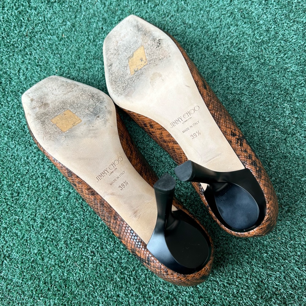 Jimmy Choo Marcela Snake Print Heel Leather Brown Black 39.5 - Picture 7 of 14